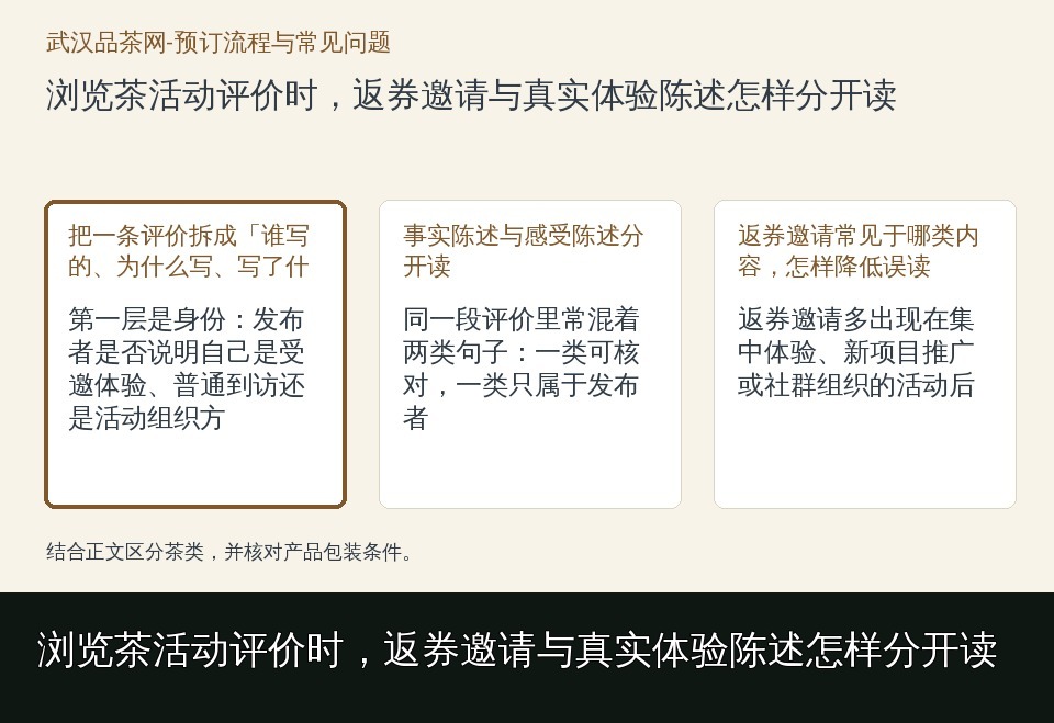 浏览茶活动评价时，返券邀请与真实体验陈述怎样分开读的知识要点示意图